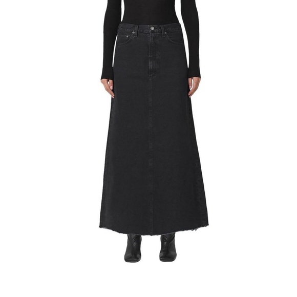 AGOLDE Hilla Black Denim Maxi Skirt Size 26 - Picture 2 of 5